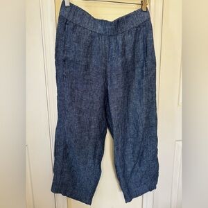 J. Jill Blue Linen Ankle Cropped Pants cap